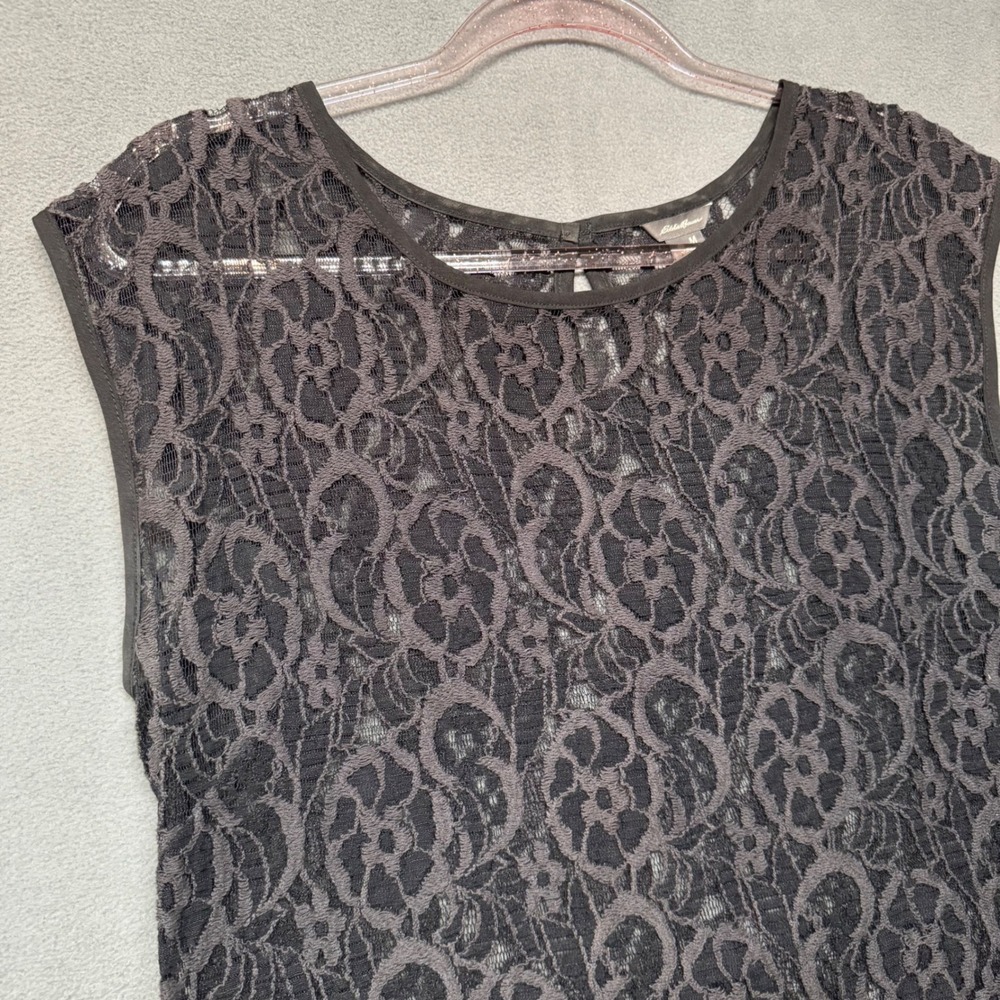 Eddie Bauer Lace Tank Top Floral Sheer Sleeveless M Black Whimsygoth Layering - Picture 3 of 11